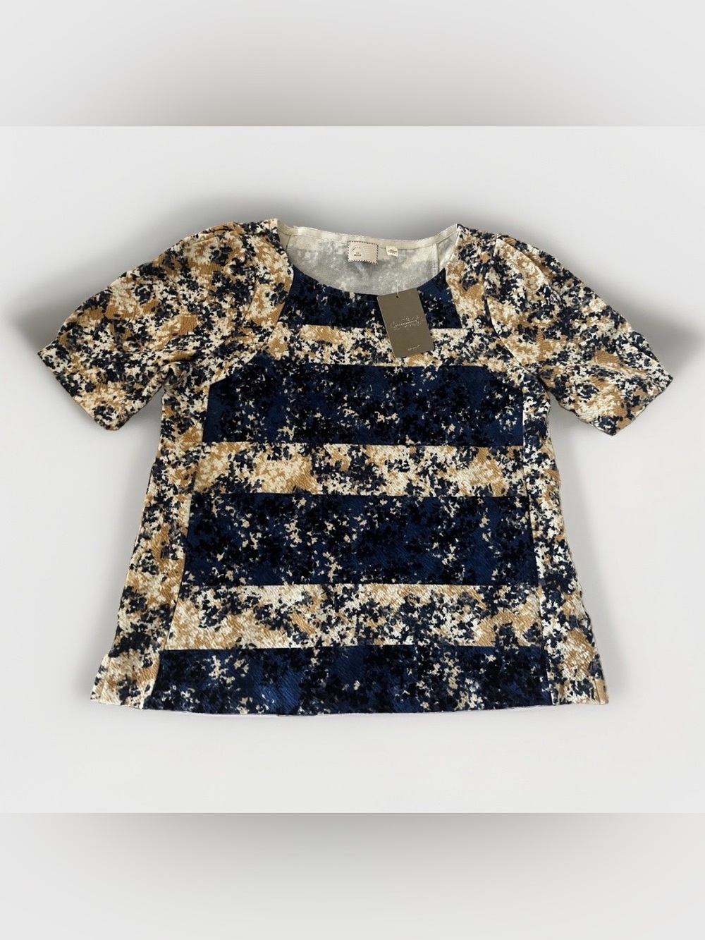 NWT Anthropologie Postcard Postmark Textured Blue Striped Top Size M